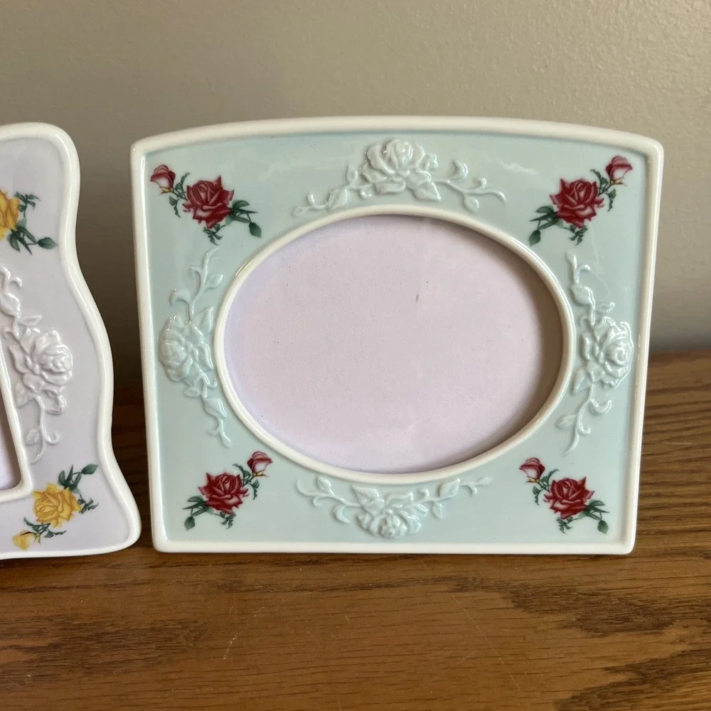 Avon Picture Frames Set Of 2 Porcelain Floral Cottagecore Shabby Chic NEW